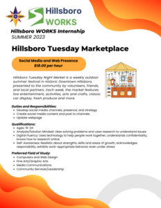 Hillsboro Tuesday Market - Social Media and Web Presence job description